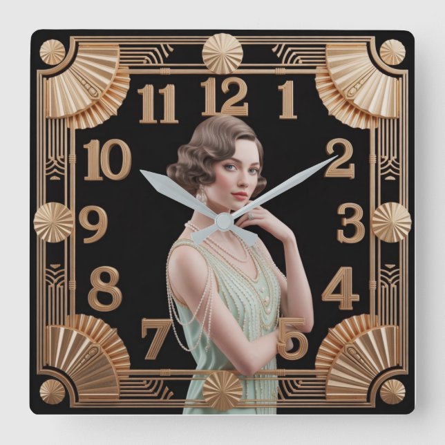 Reloj Cuadrado Chica Art Deco (Anverso)