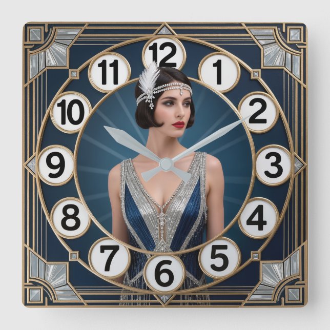 Reloj Cuadrado Chica Art Deco (Anverso)
