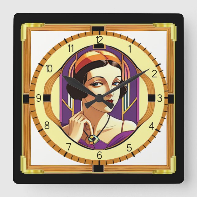 Reloj Cuadrado Chica Art Deco (Anverso)