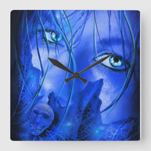 Reloj Cuadrado Chica AZUL DE MIEDO OCULTO CON SKULL