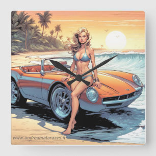 Reloj Cuadrado Chica con coche deportivo