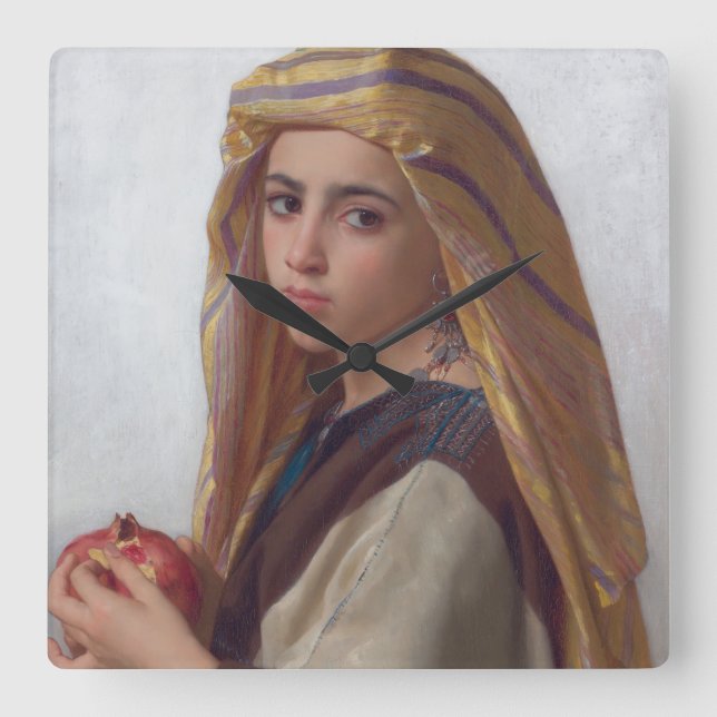 Reloj Cuadrado Chica con granada de W.A. Bouguereau (Anverso)