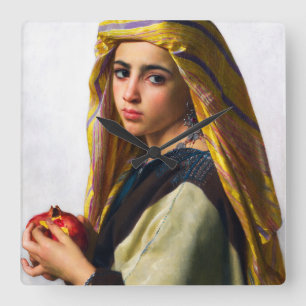 Reloj Cuadrado Chica con granada de William Bouguereau
