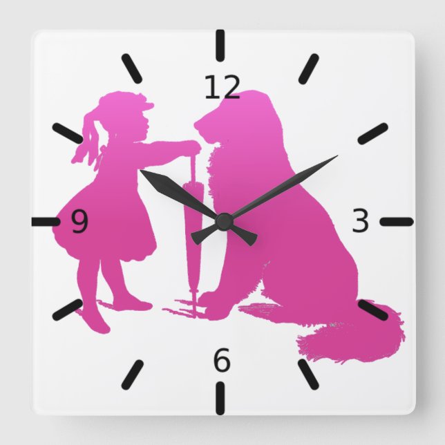 Reloj Cuadrado Chica con guijarro Nursery Silhouette Gradiente Ar (Anverso)