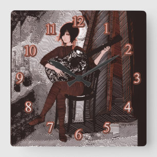 Reloj Cuadrado Chica con guitarra