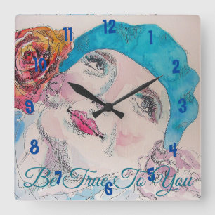 Reloj Cuadrado Chica Con Rosa Rojo Beret Ser Chicas Verdaderos Re