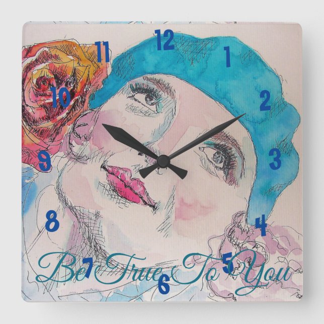 Reloj Cuadrado Chica Con Rosa Rojo Beret Ser Chicas Verdaderos Re (Anverso)