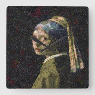 Reloj Cuadrado Chica Con Una Parodia De Bella Artes De Fresas