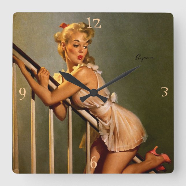 Reloj Cuadrado Chica de anclaje retro clásico vintage (Anverso)