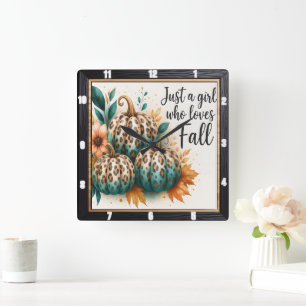 Reloj Cuadrado Chica de calabaza leopardo ama caer