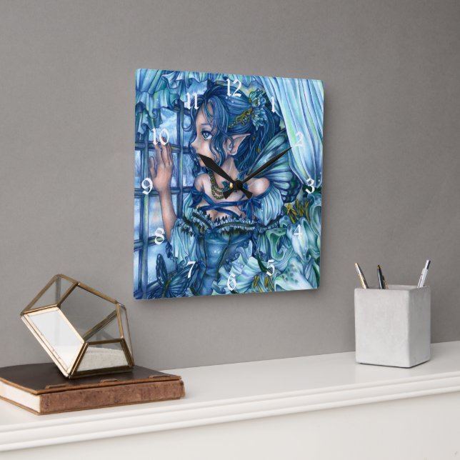 Reloj Cuadrado Chica de hadas espumosas vista de un invierno de z (Oficina)