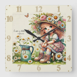 Reloj Cuadrado Chica de la margarita del niño de Dios