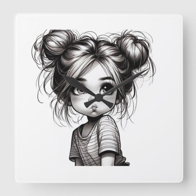 Reloj Cuadrado Chica de Navidades Adorables con Pout - Idea de re (Anverso)