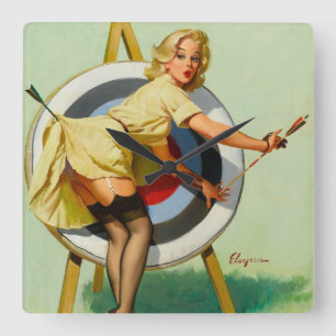Reloj Cuadrado Chica de Pin-Up de Tiro con Arco