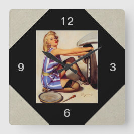Reloj Cuadrado Chica de Pinup mecánico de coches retro vintage