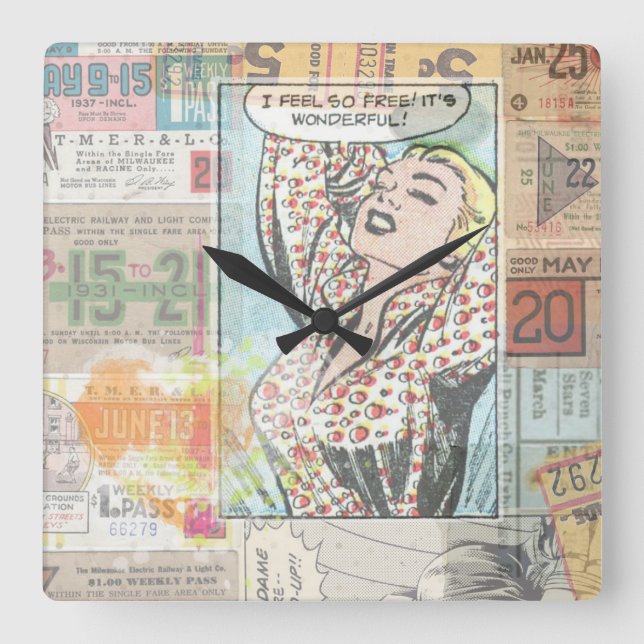 Reloj Cuadrado Chica de pinzas de Moda retro (Anverso)