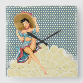 Reloj Cuadrado Chica de pinzas de Moda retro