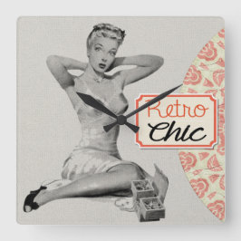 Reloj Cuadrado Chica de pinzas de Moda retro