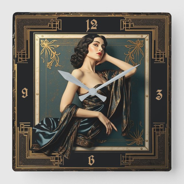 Reloj Cuadrado Chica elegante Art Déco (Anverso)
