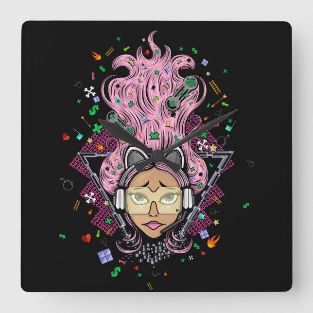 Reloj Cuadrado Chica Gamer (Anverso)