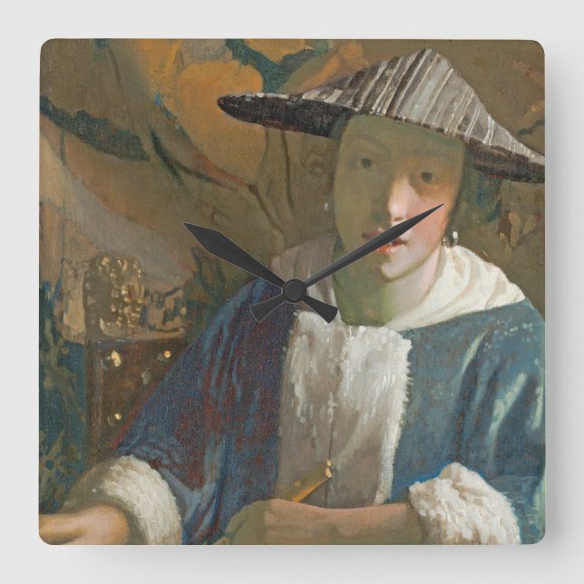 Reloj Cuadrado Chica joven con flauta, c.1665-70 (Anverso)