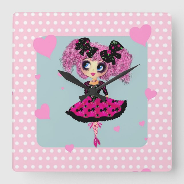 Reloj Cuadrado Chica Kawaii PinkyP - princesa de baile (Anverso)