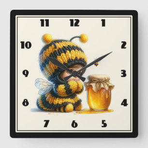 Reloj Cuadrado Chica lindo con traje de abeja con miel