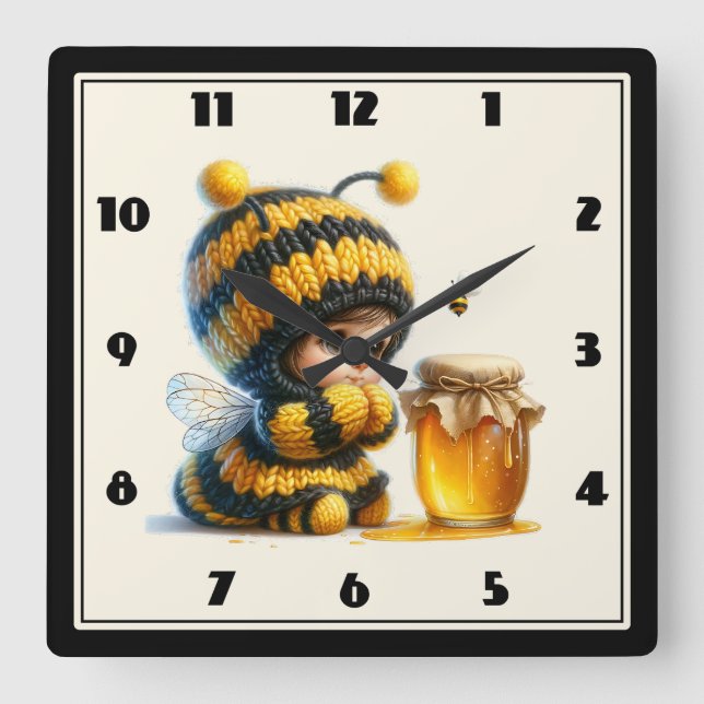 Reloj Cuadrado Chica lindo con traje de abeja con miel (Anverso)