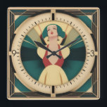 Reloj Cuadrado Chica retro Art Deco<br><div class="desc">Gran diseño de reloj. Te encantará como a otros. Tenga la libertad de usar este diseño para otro producto que desee o para el personalizar y agregue su texto. Sígueme por más. Gracias. Que tengas un buen día.</div>