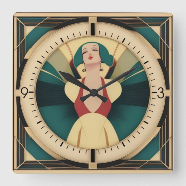 Reloj Cuadrado Chica retro Art Deco (Anverso)