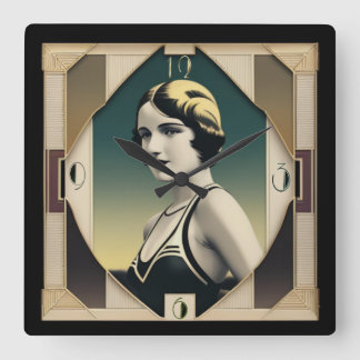 Reloj Cuadrado Chica retro Art Deco