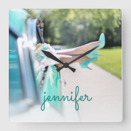 Reloj Cuadrado Chica retro de tacones altos verdes de la Casa de 