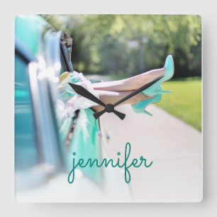 Reloj Cuadrado Chica retro de tacones altos verdes para coches de