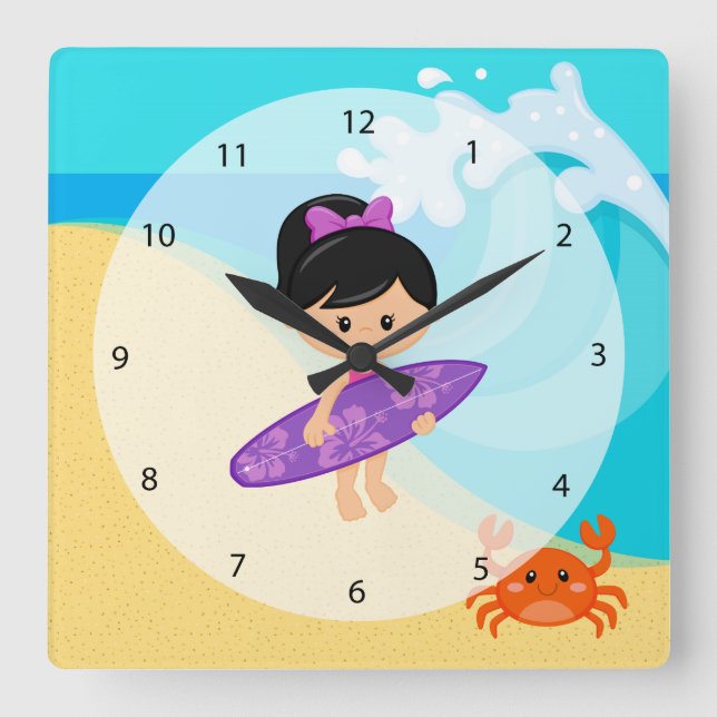 Reloj Cuadrado Chica surfista (Anverso)
