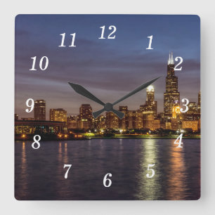 Reloj Cuadrado Chicago Cityscape Night New Wall Clock