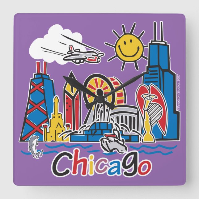 Reloj Cuadrado Chicago embroma horizonte (Anverso)