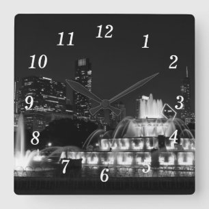 Reloj Cuadrado Chicago Grant Park Grayscale Wall Clock