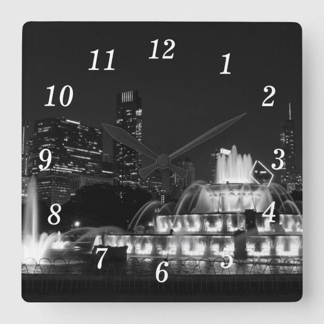 Reloj Cuadrado Chicago Grant Park Grayscale Wall Clock (Anverso)