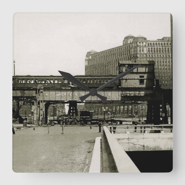 RELOJ CUADRADO CHICAGO MERCHANDISE MART TROLLEY TRAIN WATERCOLOR (Anverso)