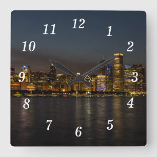 Reloj Cuadrado Chicago Night Cityscape Wall Clock