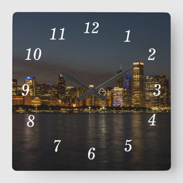 Reloj Cuadrado Chicago Night Cityscape Wall Clock (Anverso)