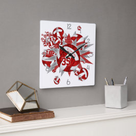 Reloj Cuadrado chicas estrellas de voleibol blanco rojo nombre pe