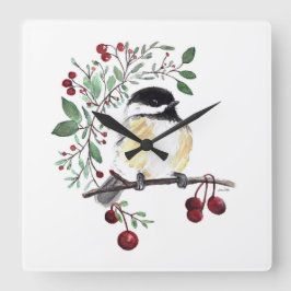 Reloj Cuadrado Chickadee Watercolor Bird Art Square Wall Clock