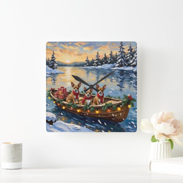 Reloj Cuadrado Chihuahua Christmas Boat Holiday (Hogar)