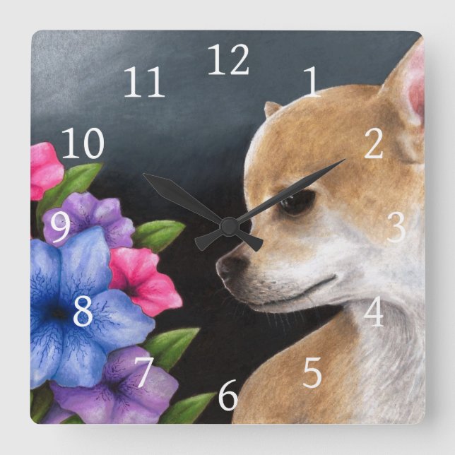 Reloj Cuadrado Chihuahua del perro 77 (Anverso)