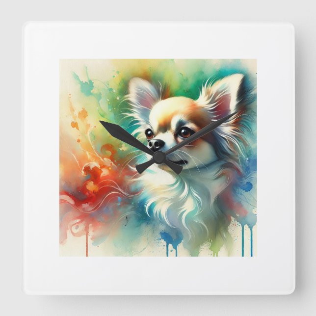 Reloj Cuadrado Chihuahua Dog Watercolor 200724AREF101 - Watercolo (Anverso)