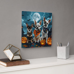 Reloj Cuadrado Chihuahua Halloween Espeluznante