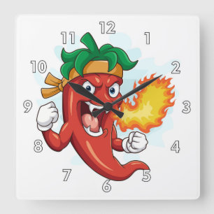 Reloj Cuadrado Chili Pepper, Personalizado super rojo-caliente