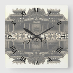 Reloj Cuadrado China Antiguo Canton Foshan templo ancestral Grand