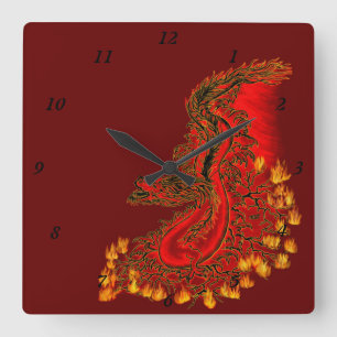 Reloj Cuadrado China Dragon red and gold design